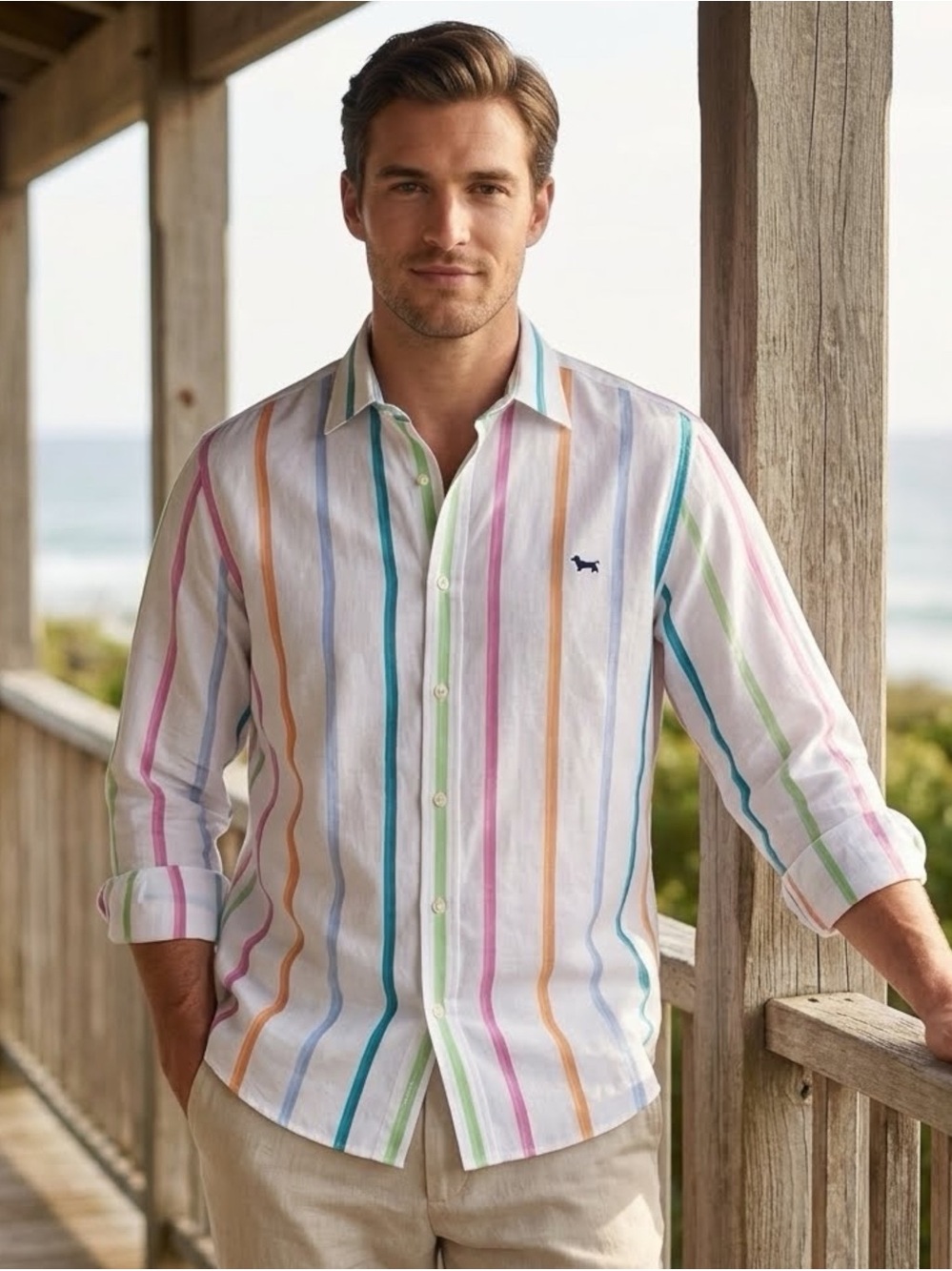 Harmont & Blaine Mens 3XL Sorbet Stripe Cotton Button Down Shirt Multicolor Luxu